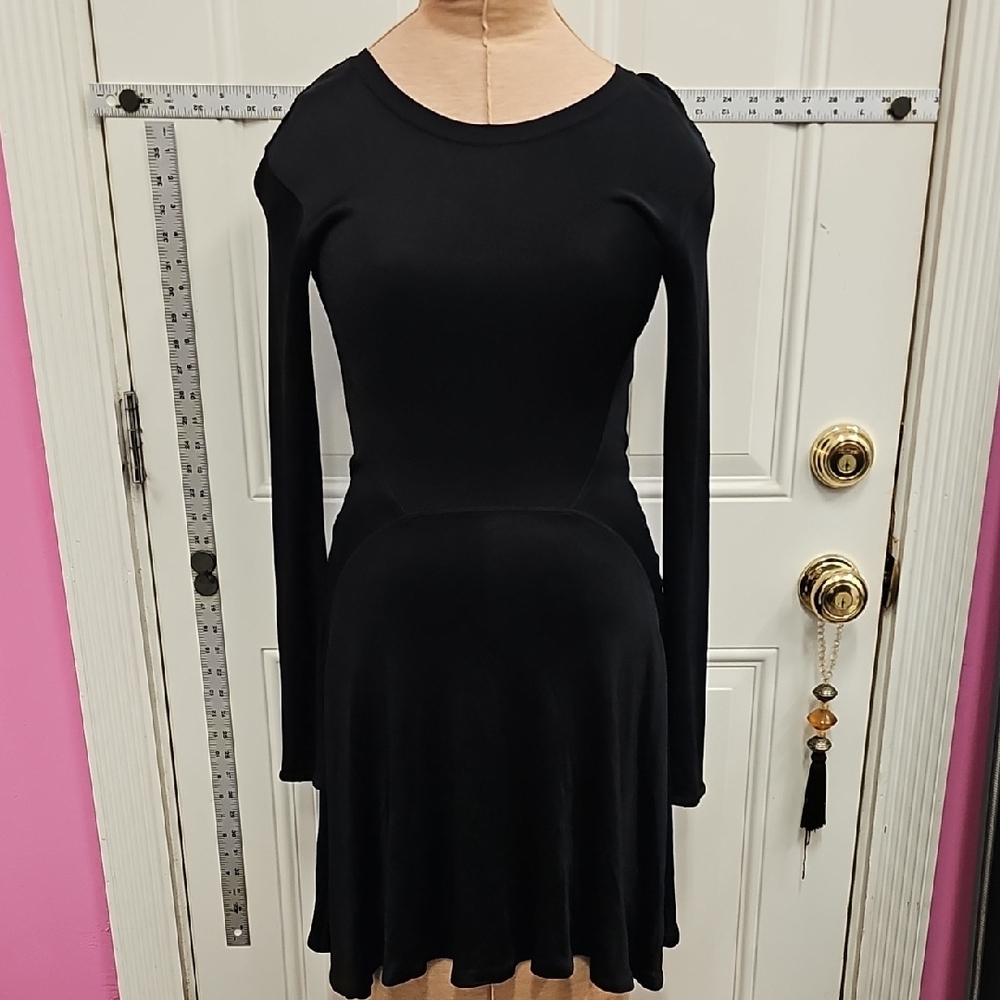 Elegant, Black, Long, Sleeve, Dress, Luxury, Stretchy, Wedding, Chic, Paris, 80s